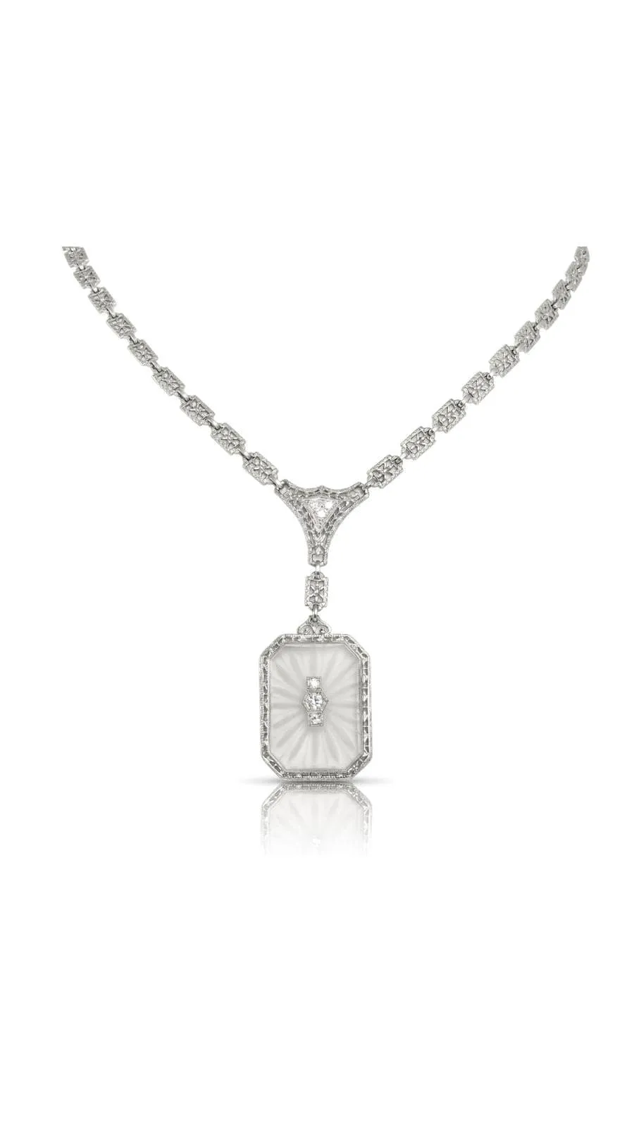 Art Deco Platinum Diamond And Rock Quartz Crystal Necklace