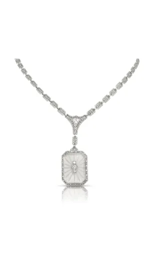 Art Deco Platinum Diamond And Rock Quartz Crystal Necklace