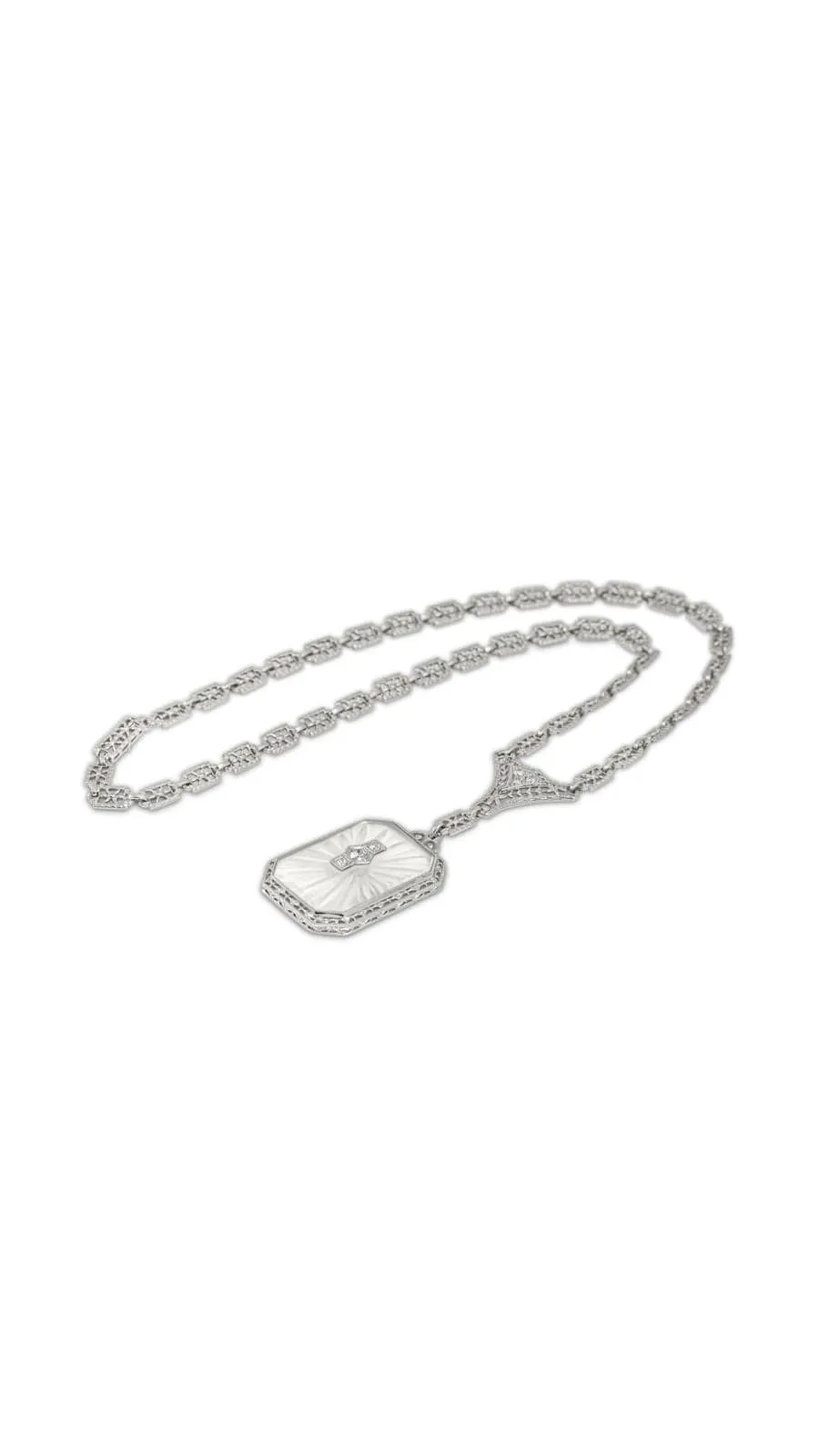Art Deco Platinum Diamond And Rock Quartz Crystal Necklace