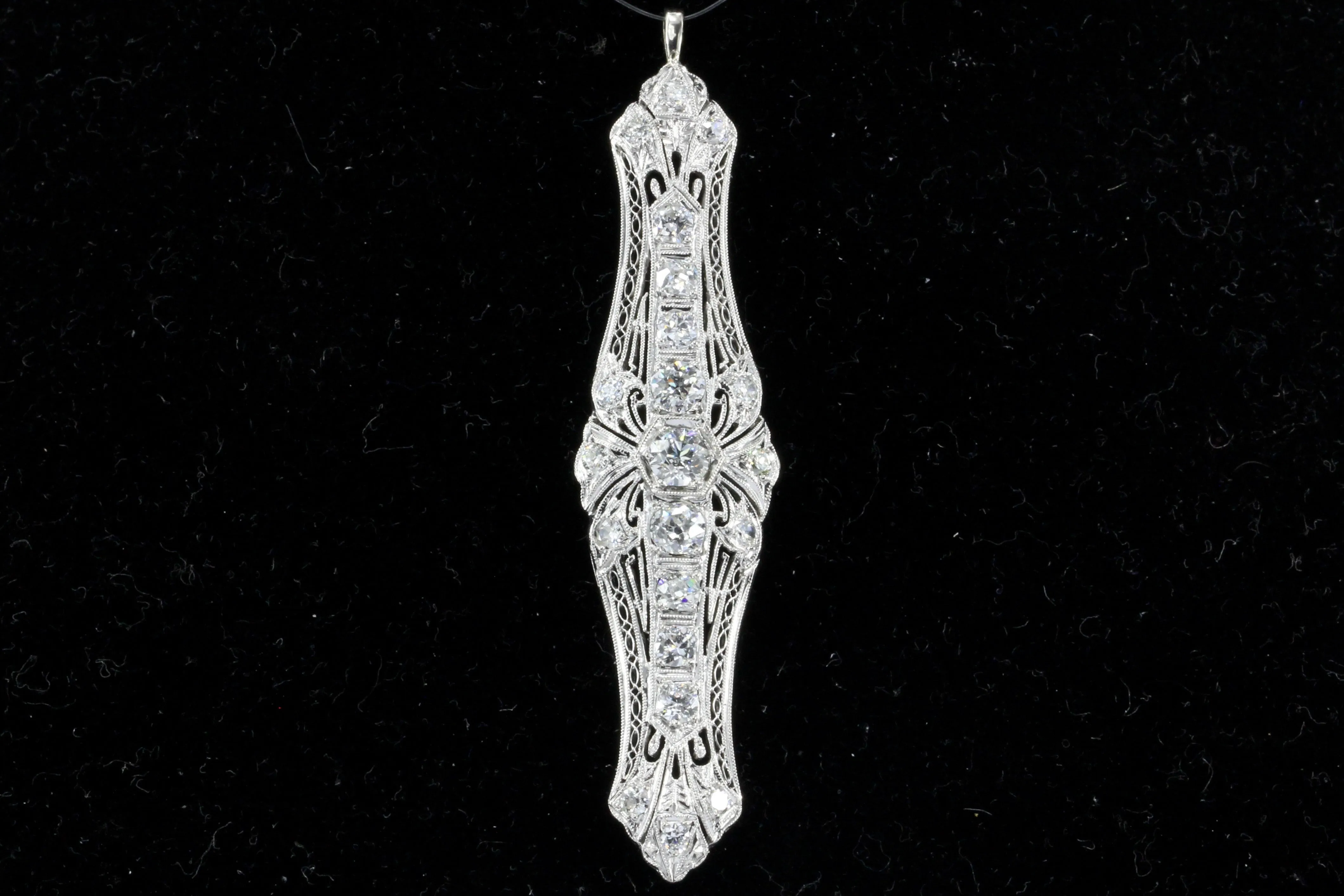 Art Deco Platinum Diamond Converted Pendant