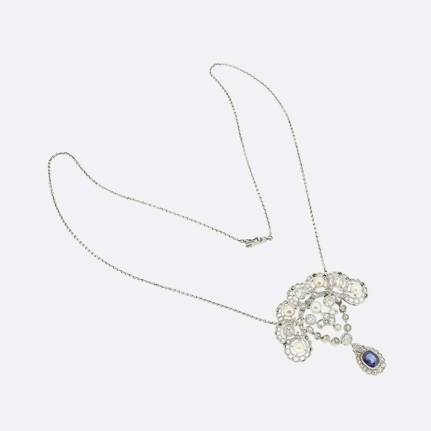 Art Deco Sapphire Diamond and Pearl Necklace