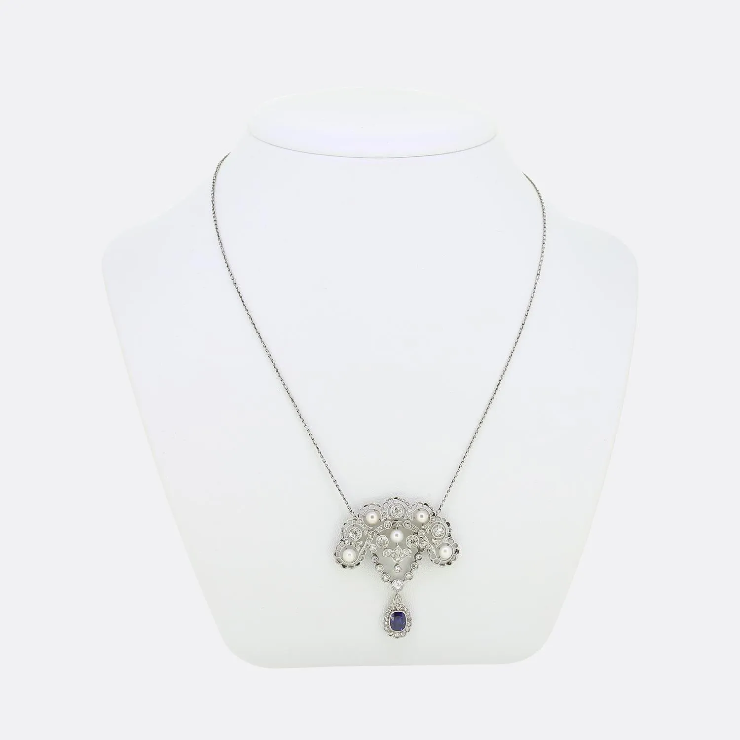 Art Deco Sapphire Diamond and Pearl Necklace