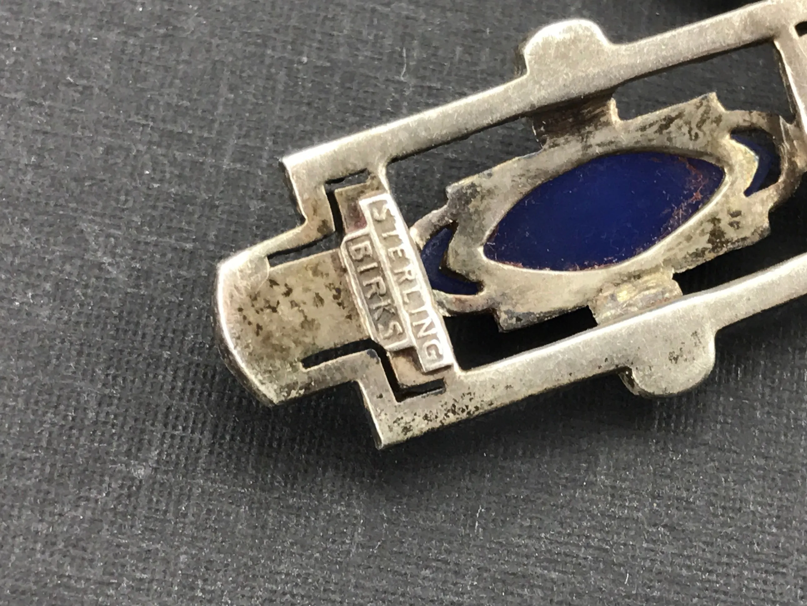 Art Deco Sterling Silver Marcasite Purple Chalcedony Birks Necklace c.1920's