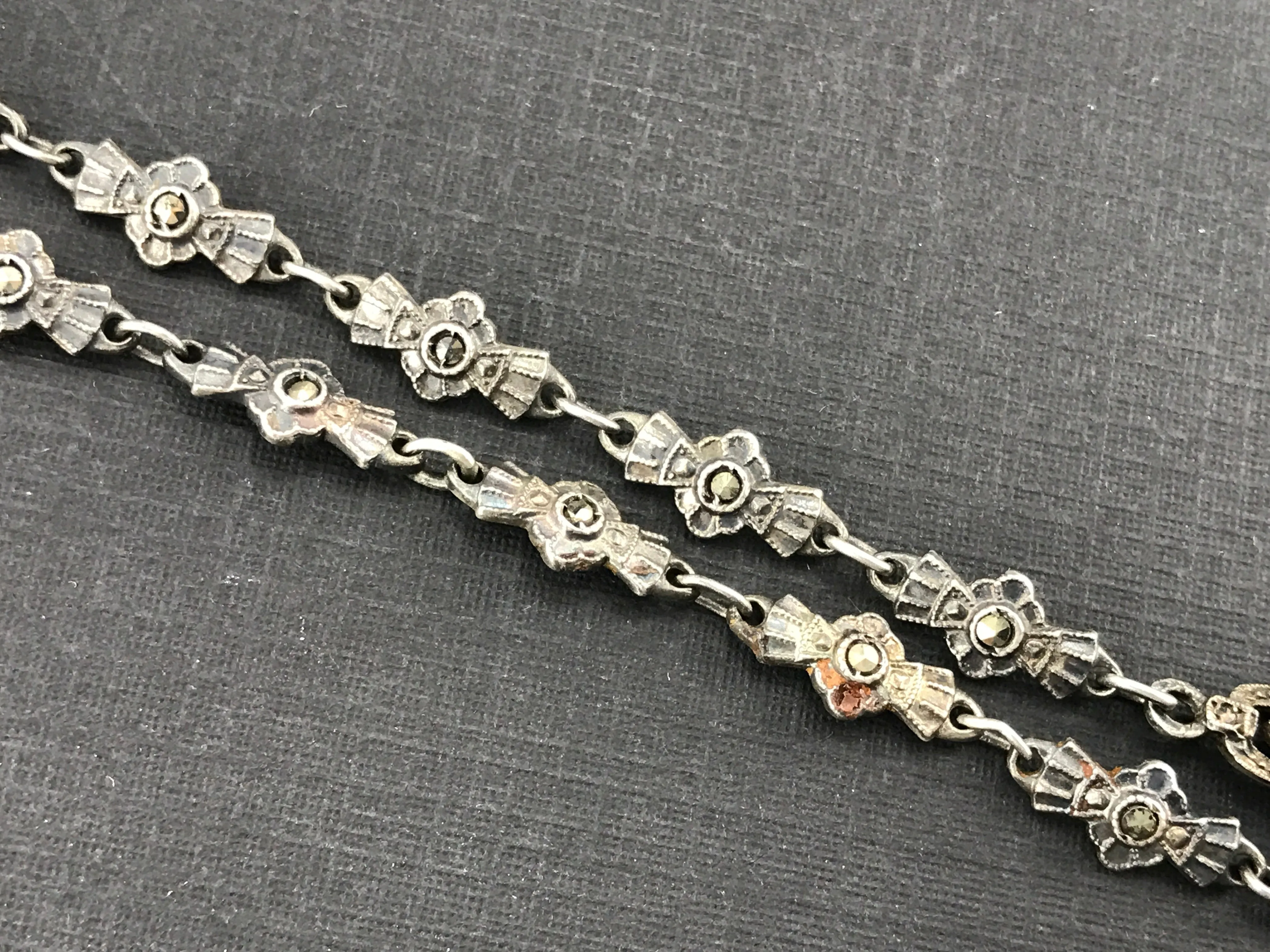 Art Deco Sterling Silver Marcasite Purple Chalcedony Birks Necklace c.1920's