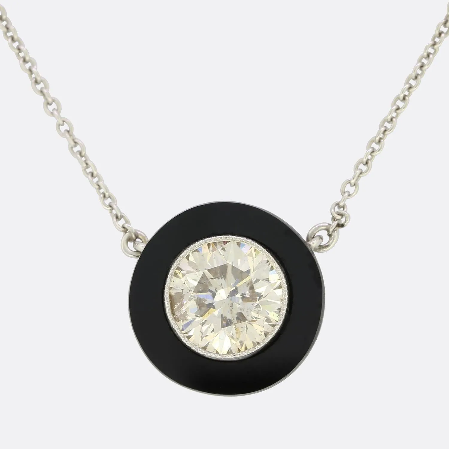 Art Deco Style 1.35 Carat Diamond and Onyx Necklace