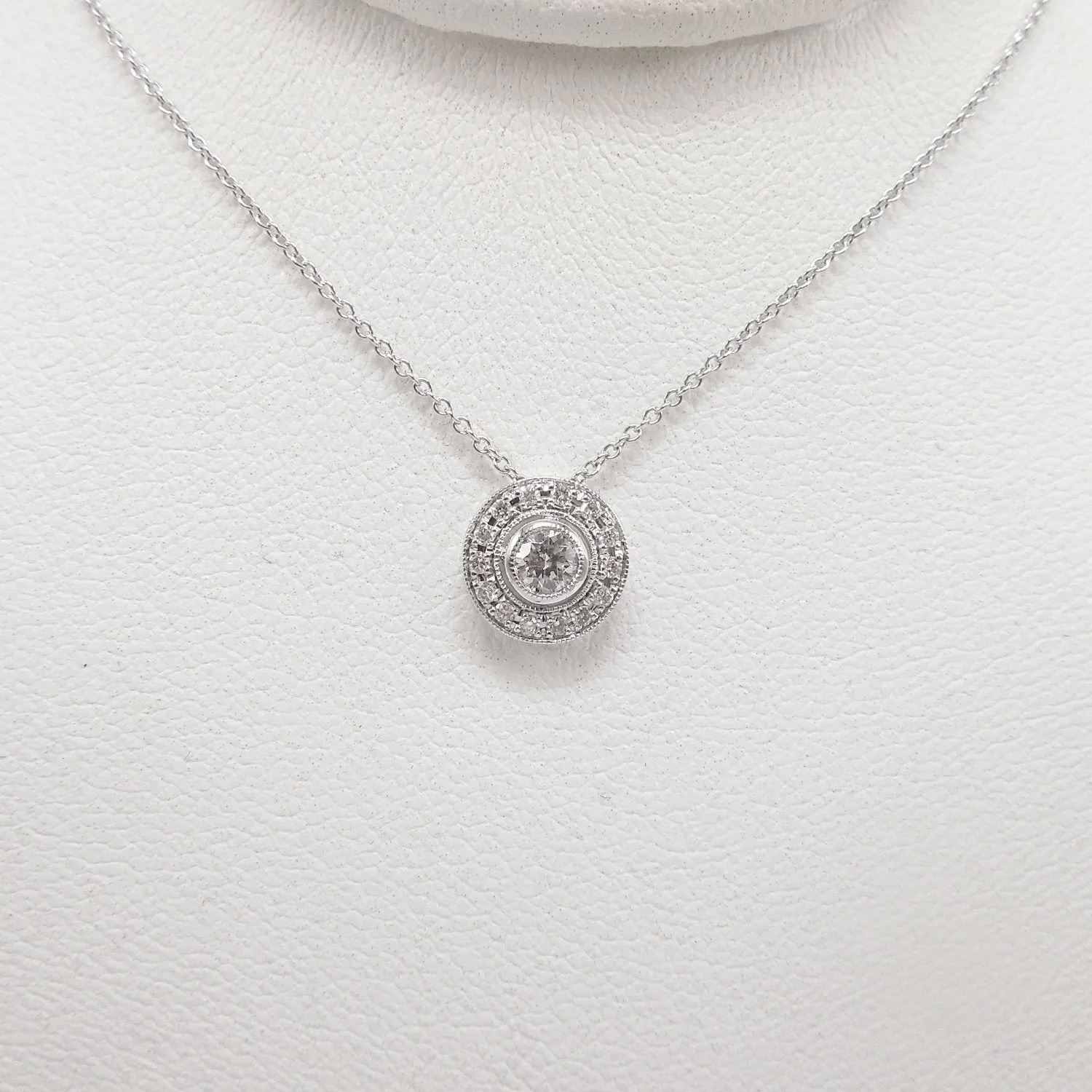 Art Deco Style Diamond and Diamond Halo Necklace and Pendant
