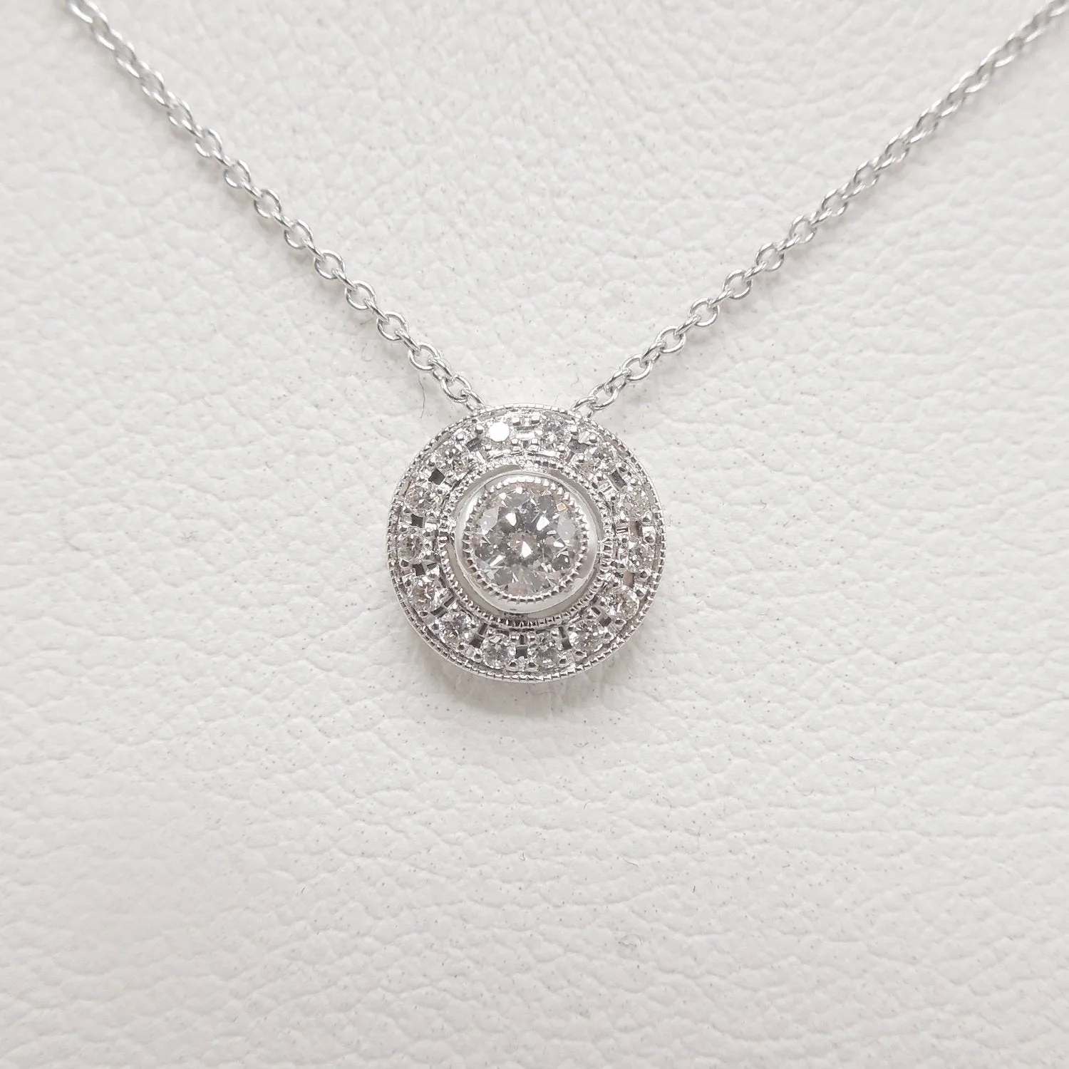 Art Deco Style Diamond and Diamond Halo Necklace and Pendant