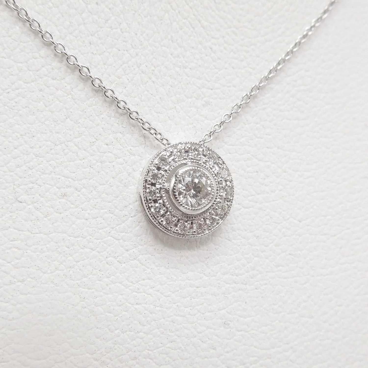 Art Deco Style Diamond and Diamond Halo Necklace and Pendant