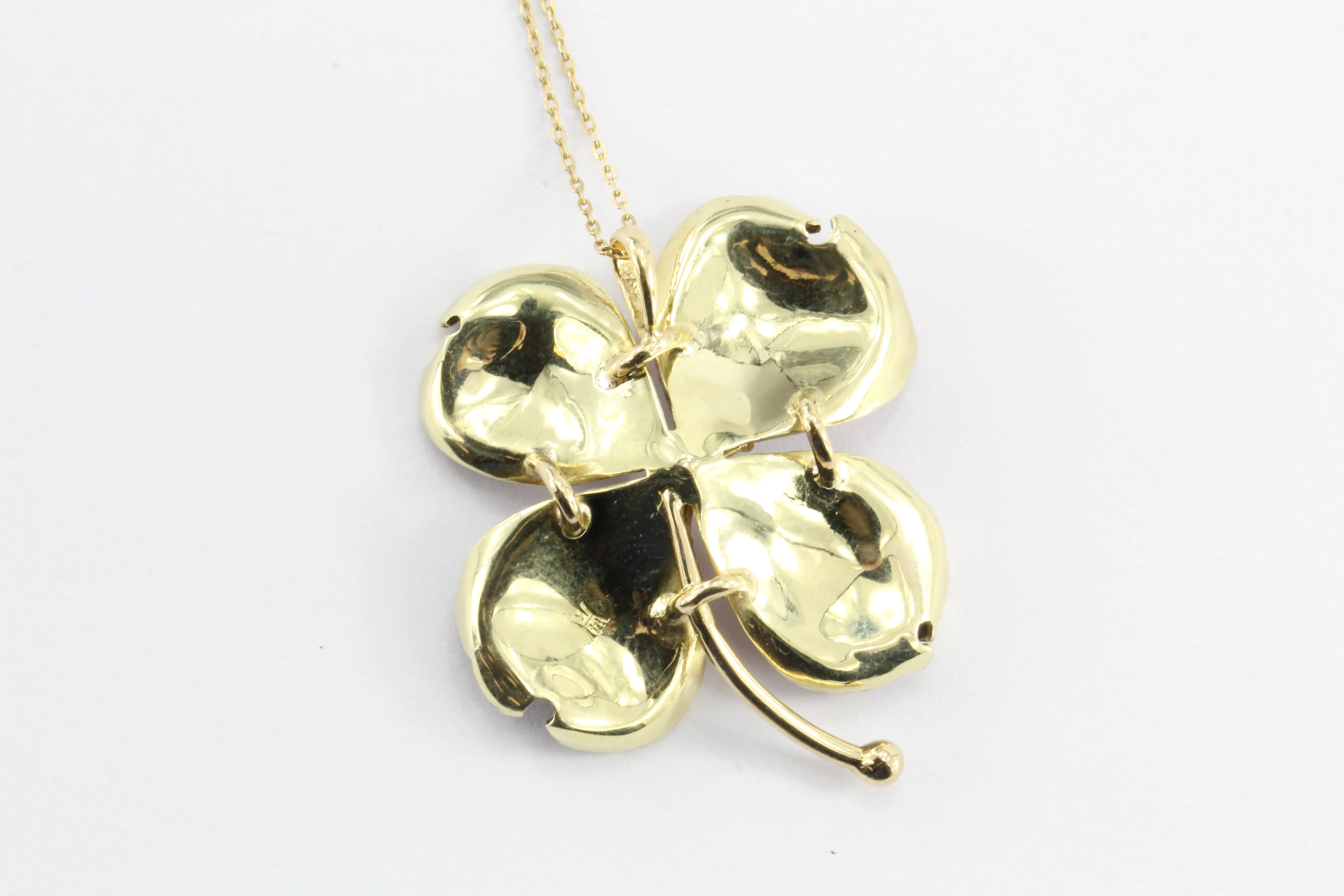Art Nouveau 14K Gold Enamel Dogwood Flower Pendant Necklace A.J. Hedges c.1900