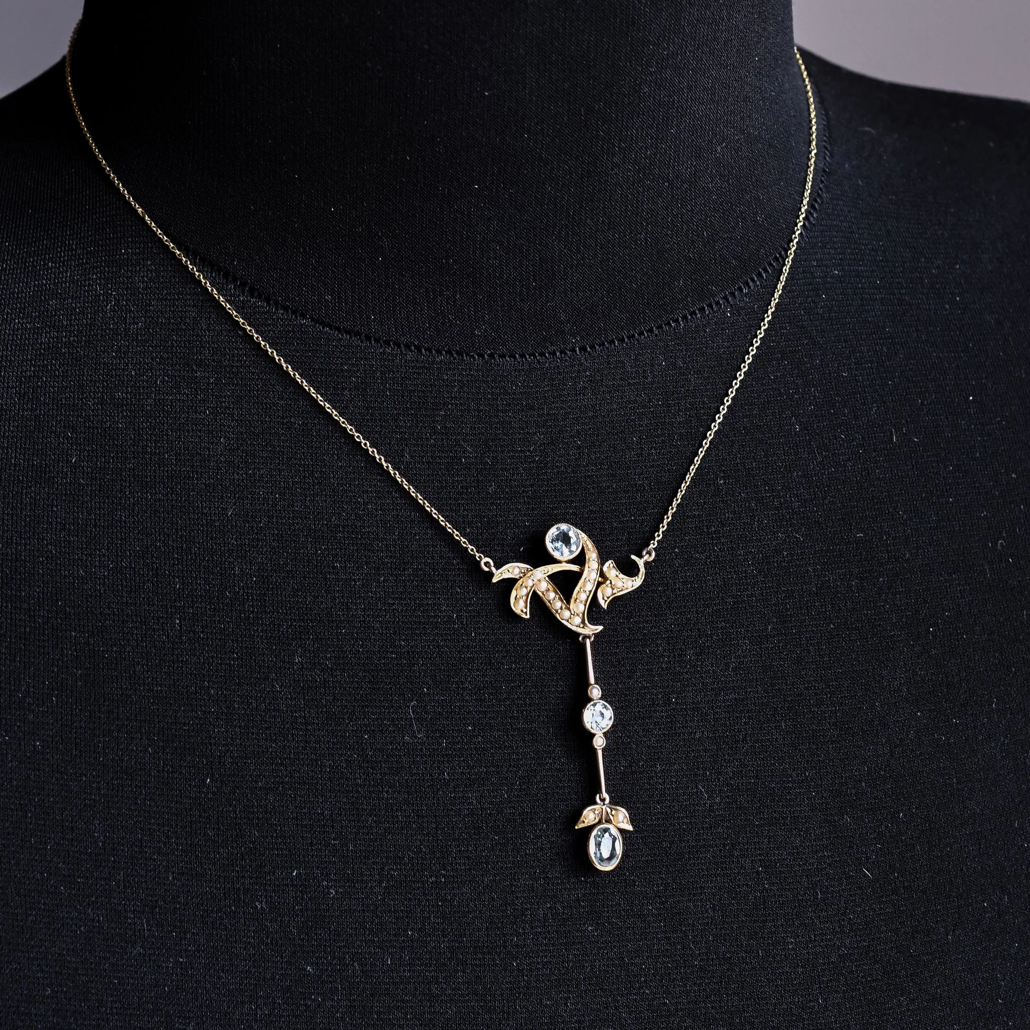 Art Nouveau Aquamarine & Pearl Necklace