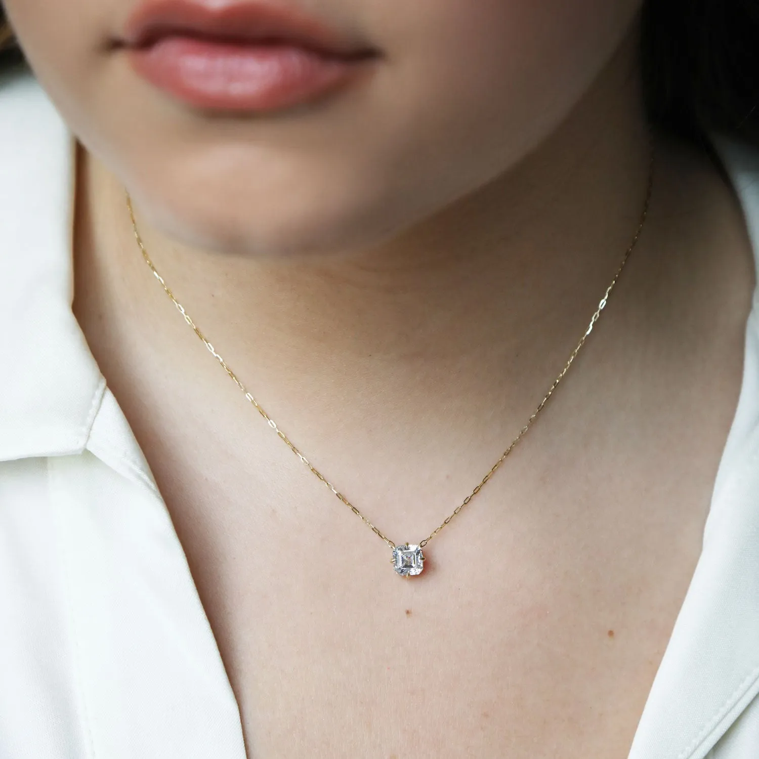 Asscher Cut Diamond Solitaire Necklace