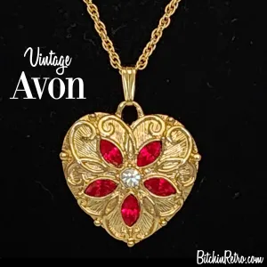 Avon Vintage Rhinestone Heart Necklace