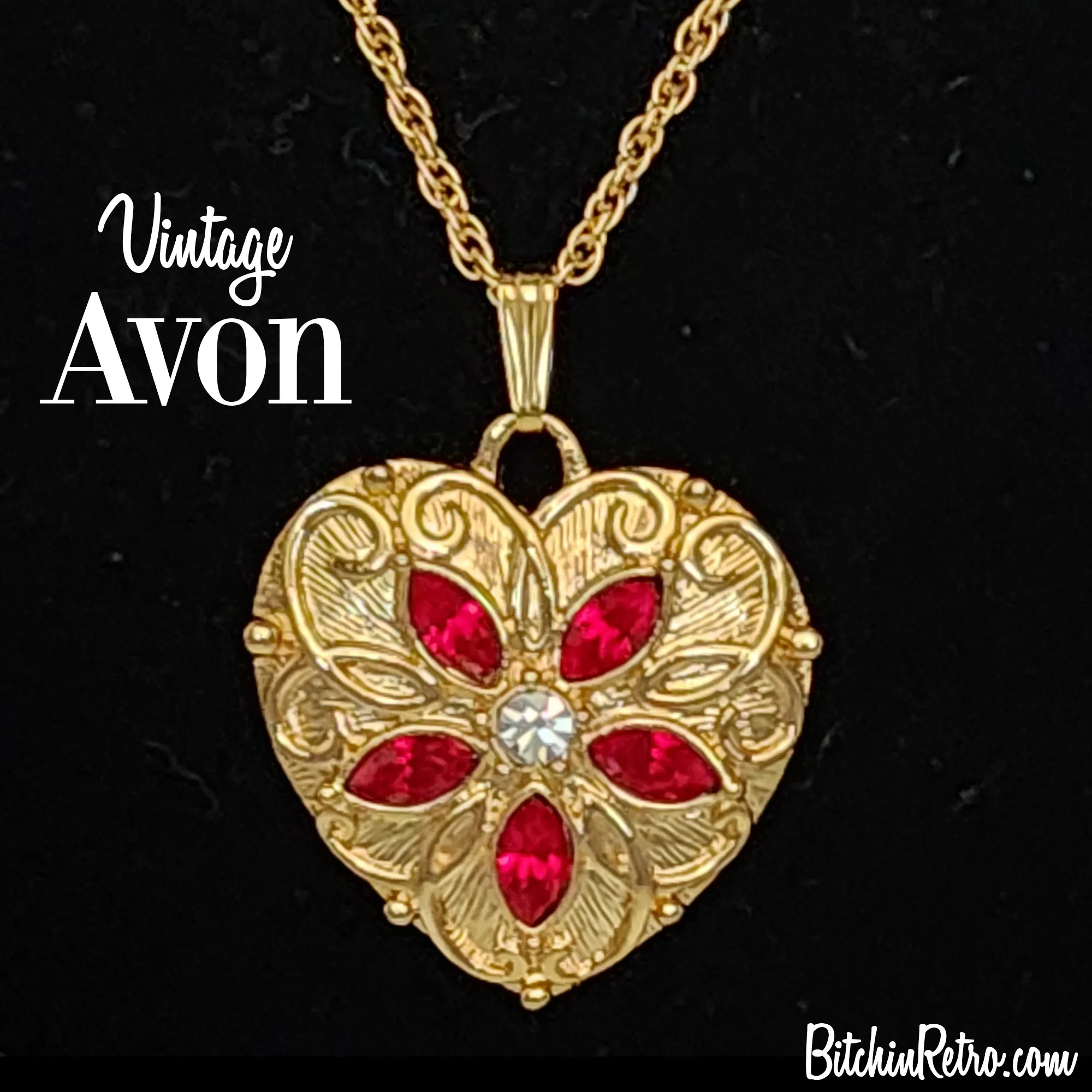 Avon Vintage Rhinestone Heart Necklace