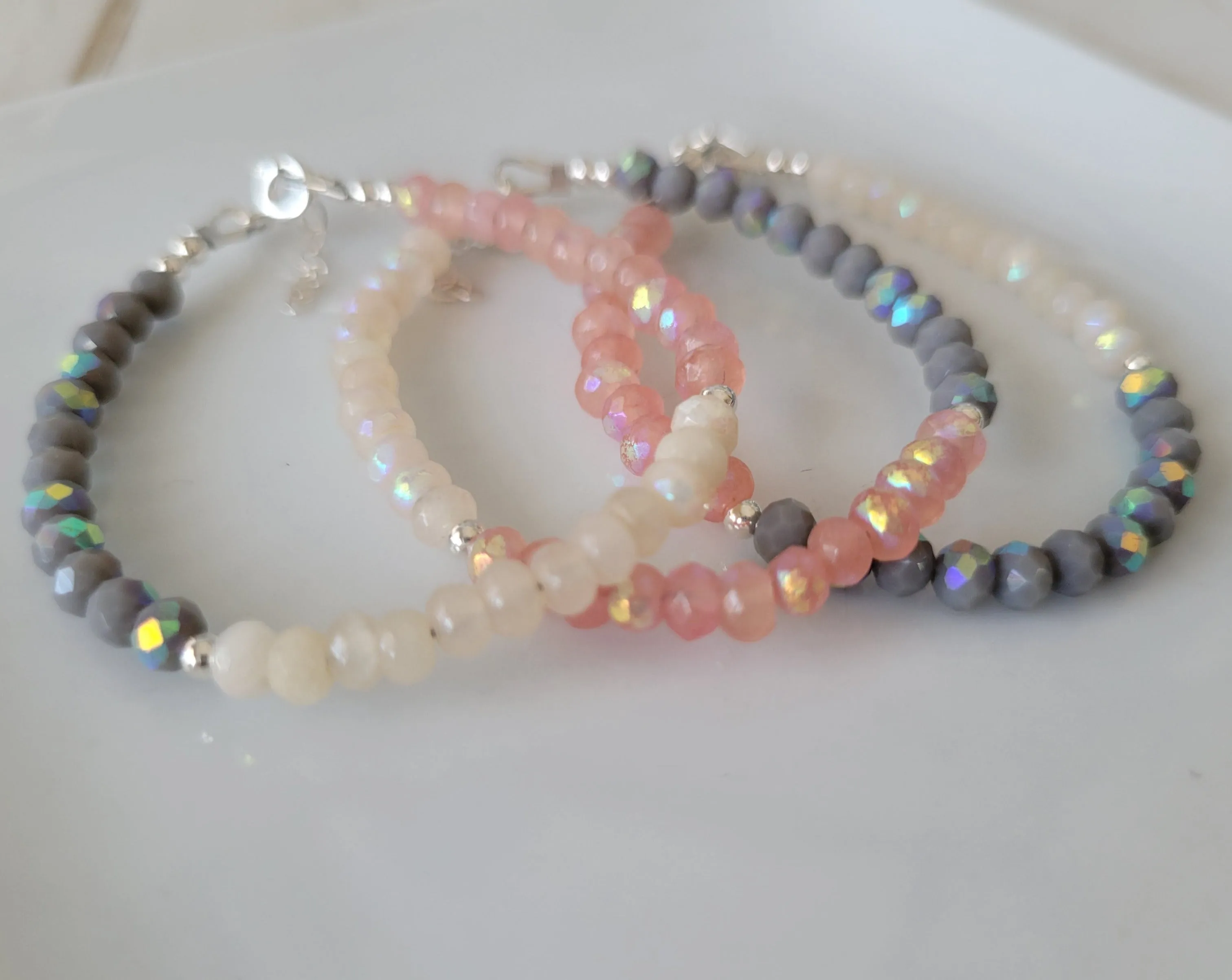 Baby Girls or Children's Crystal Bead Bracelets - Teal, Pink or Peach
