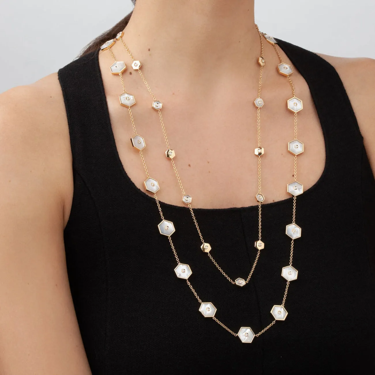 Baia Sommersa 18K Yellow Gold Diamonds & Mother of Pearl Long Necklace