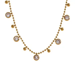 Ball and Chain Stainless Steel Necklace with Zircon Embellish 300-31 | Erika Williner Designs