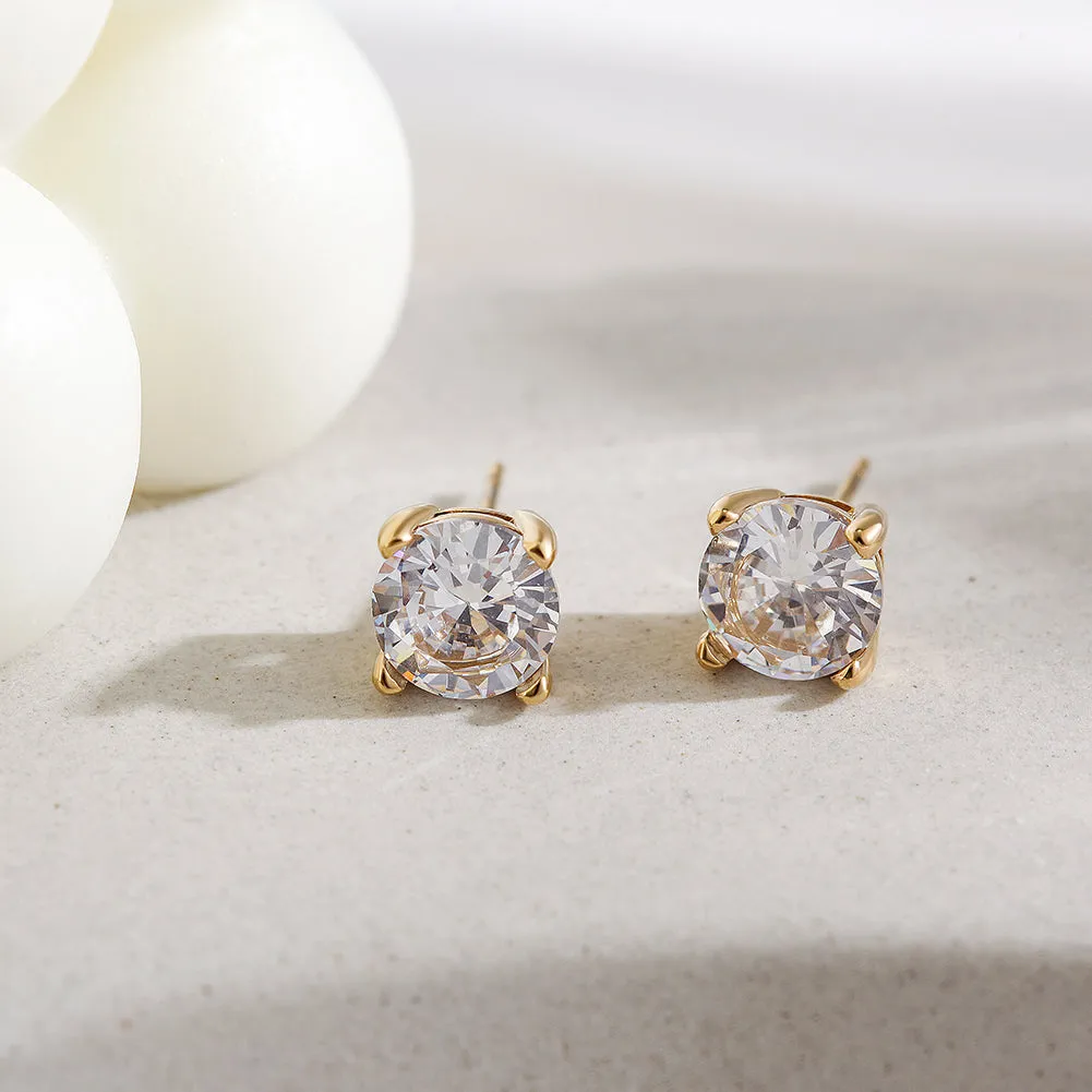 Basket-Set Round CZ Stud Earrings