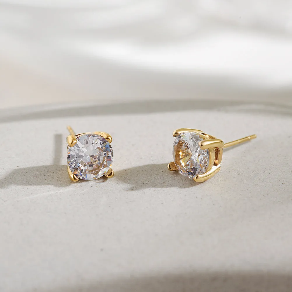 Basket-Set Round CZ Stud Earrings