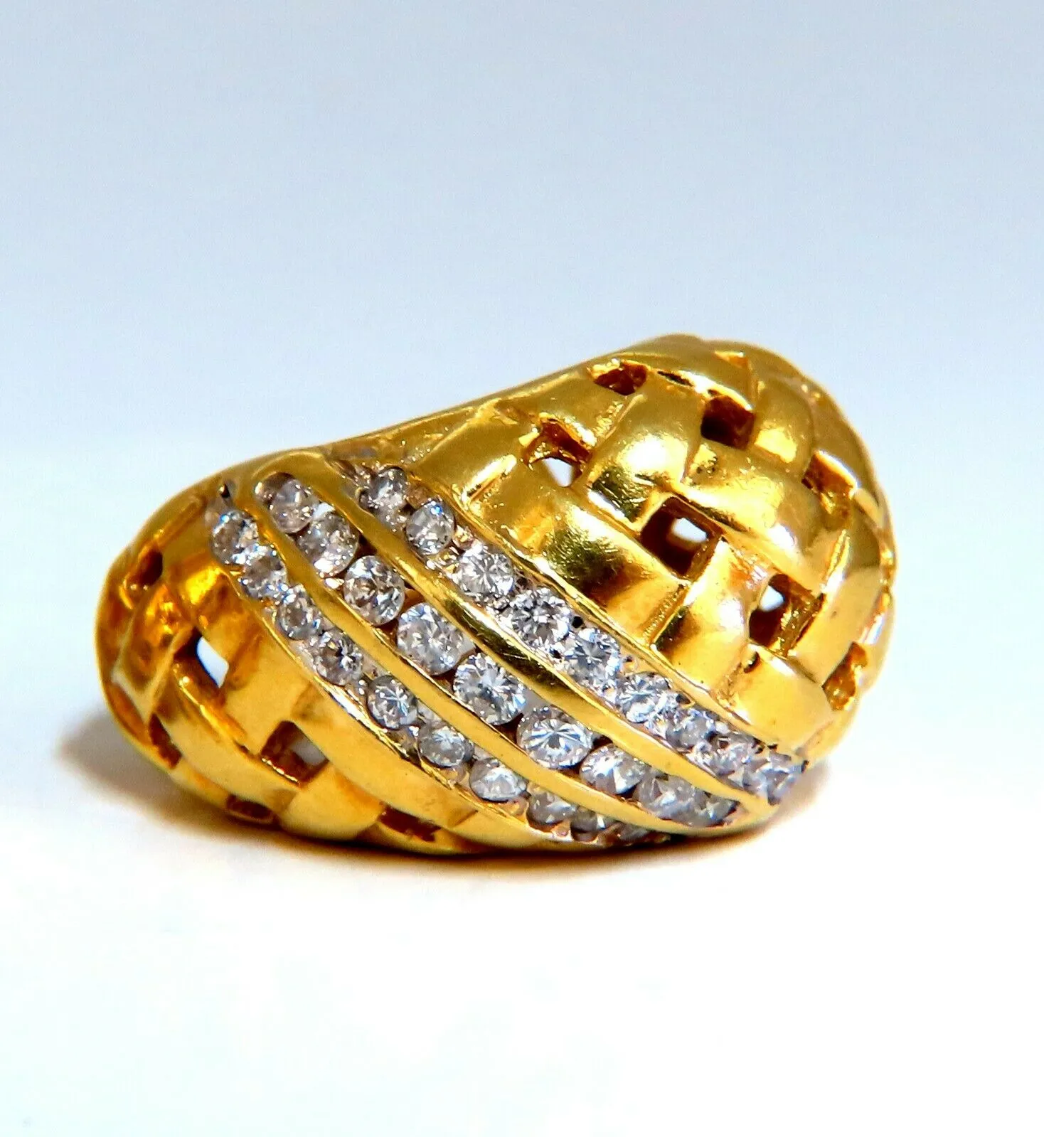 Basket weave natural 1.50ct diamond clip earrings 18kt