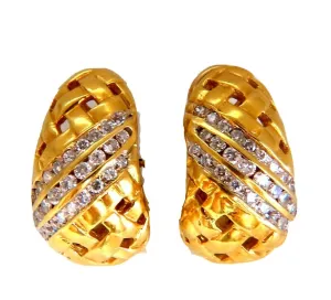 Basket weave natural 1.50ct diamond clip earrings 18kt