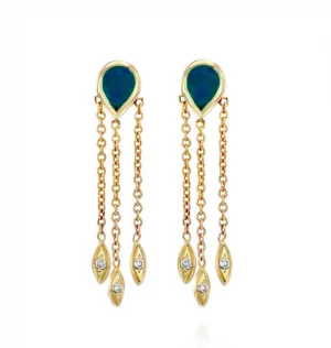 Bezel Sapphire Pear Chain Drop Earring