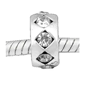 Birthstone April Clear  Crystals Charm European Bead Compatible for Most European Snake Chain Bracelet