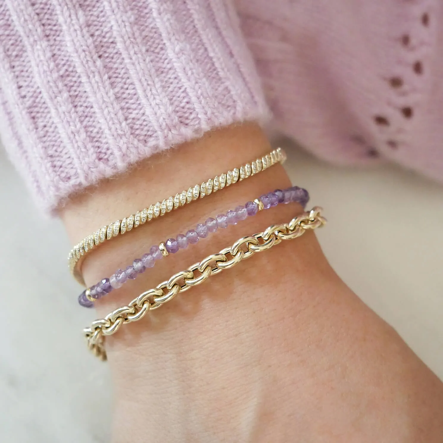 Birthstone Bead Bracelet In Amethyst