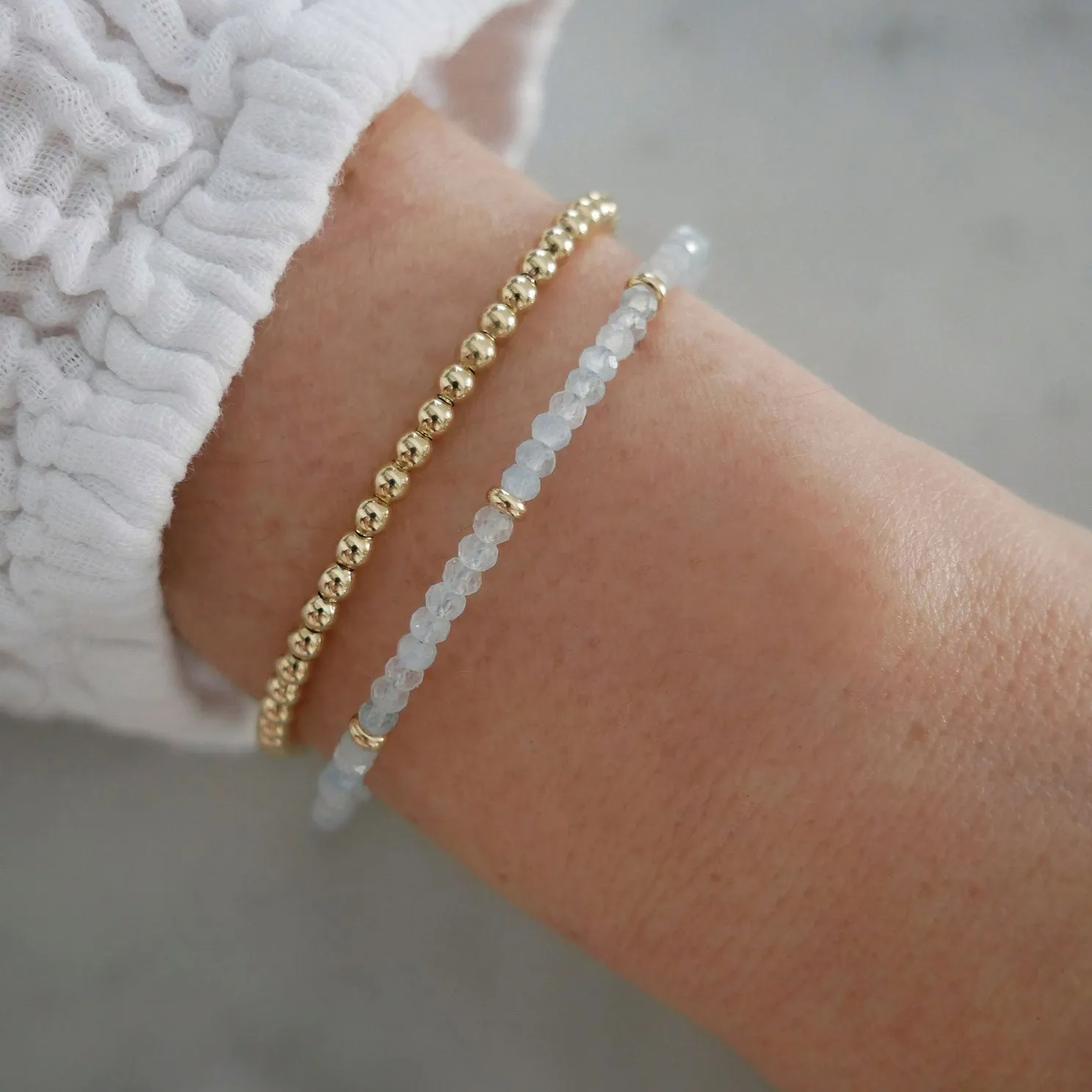 Birthstone Bead Bracelet In Aquamarine