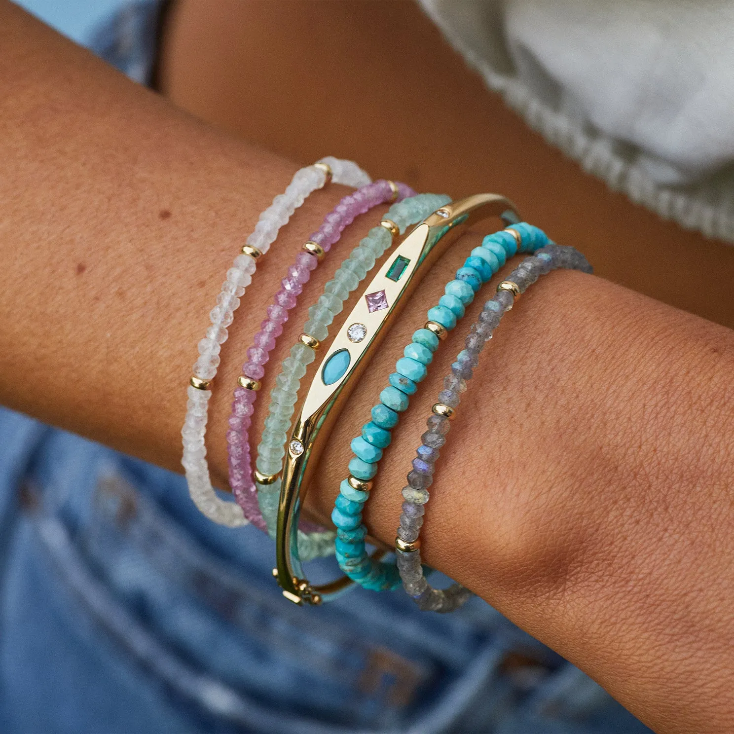 Birthstone Bead Bracelet  In Chalcedony