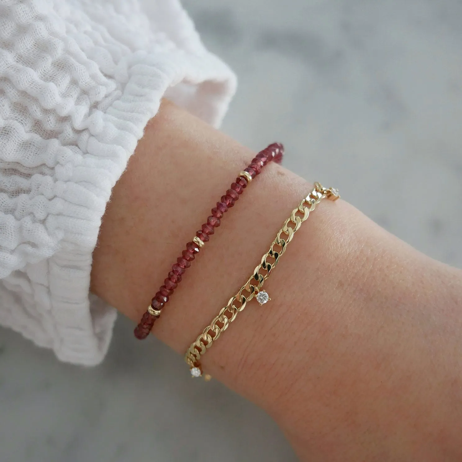 Birthstone Bead Bracelet In Garnet