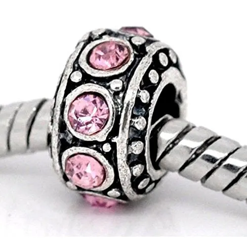 Birthstone Spacer Bead Charm (June Lt Pink)
