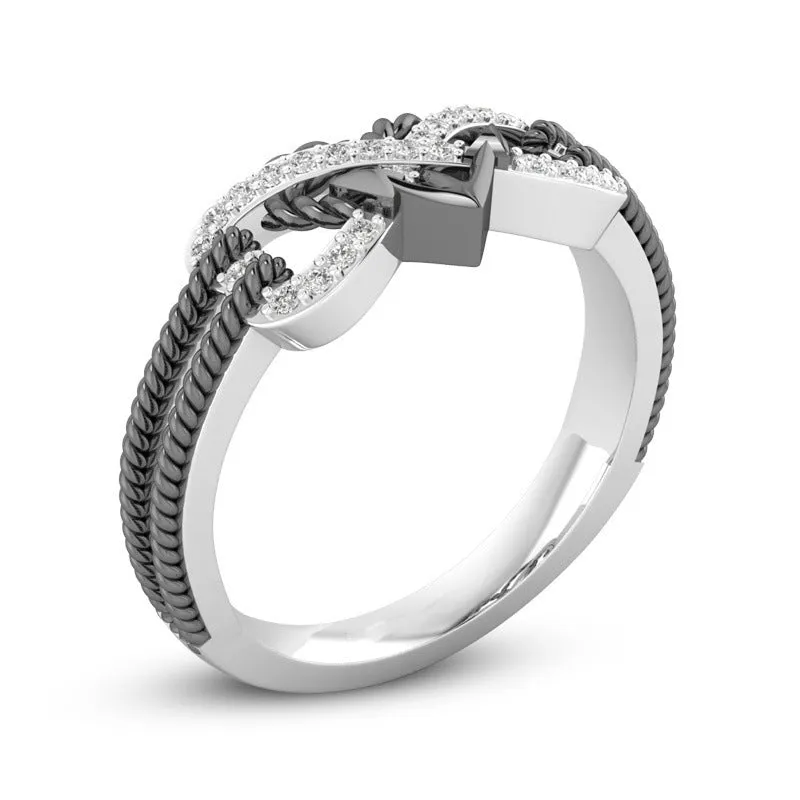 Black & White Italian Crystal Pave Rope Forever Love Ring