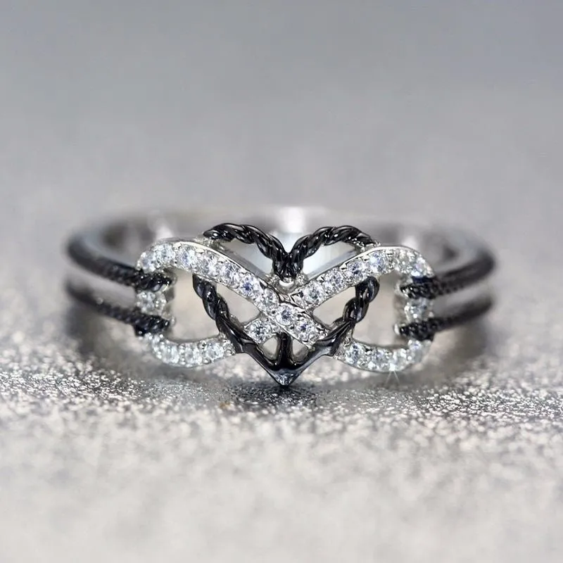 Black & White Italian Crystal Pave Rope Forever Love Ring