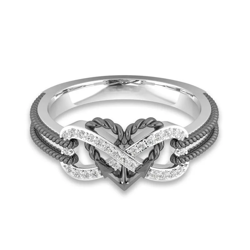 Black & White Italian Crystal Pave Rope Forever Love Ring