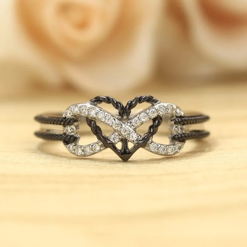 Black & White Italian Crystal Pave Rope Forever Love Ring