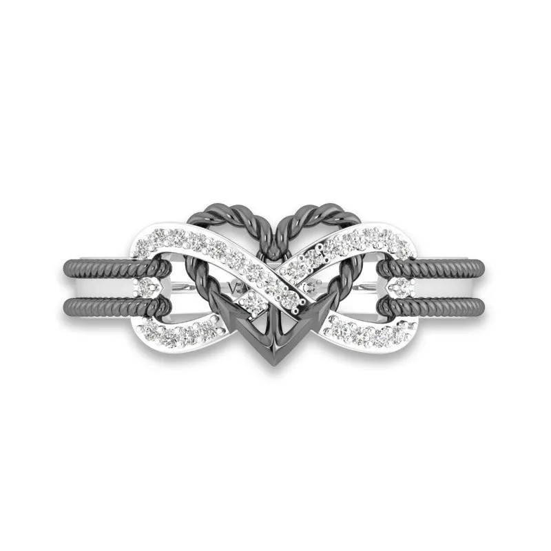 Black & White Italian Crystal Pave Rope Forever Love Ring