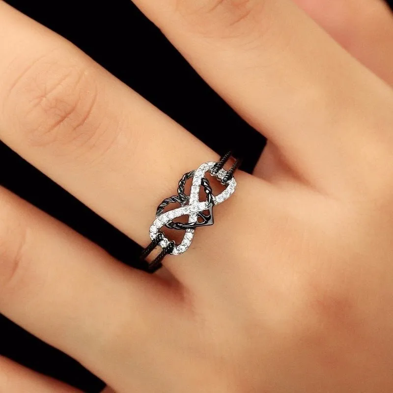 Black & White Italian Crystal Pave Rope Forever Love Ring