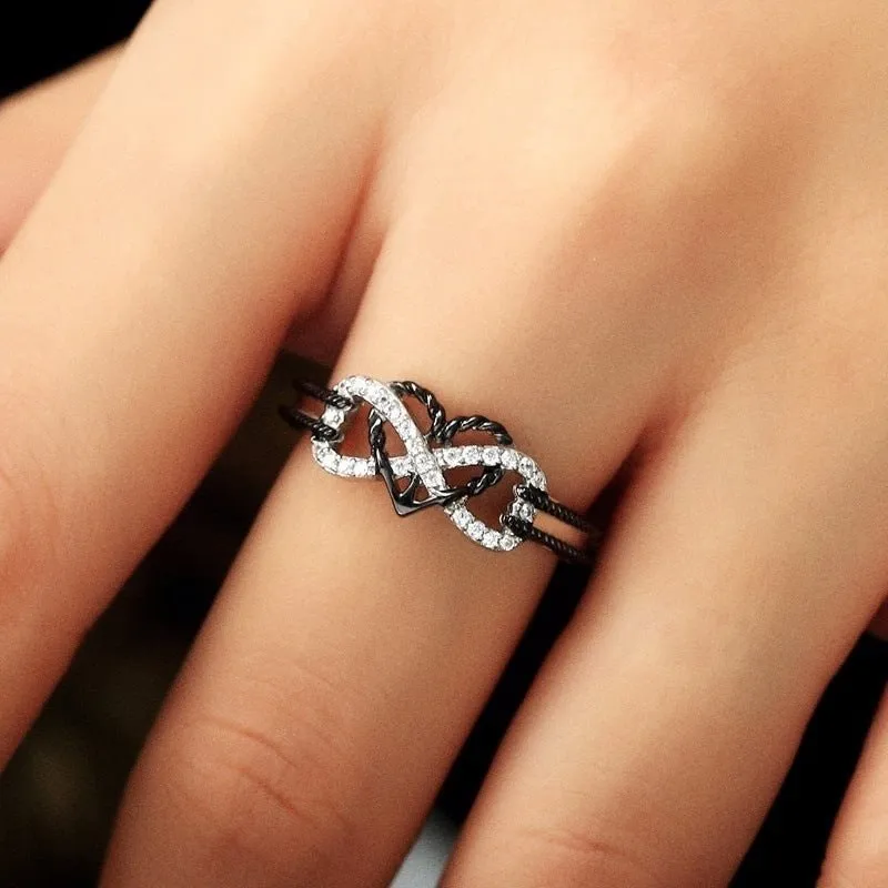 Black & White Italian Crystal Pave Rope Forever Love Ring