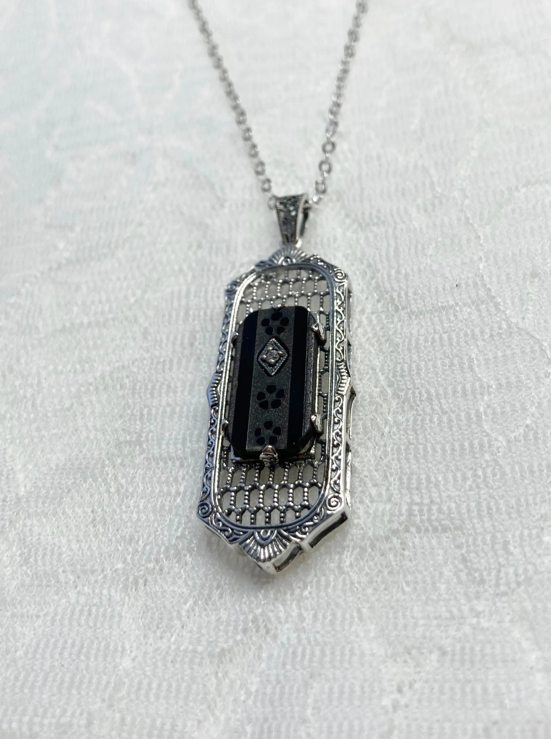 Black Camphor Glass Pendant, Art Deco 1930s Reproduction Jewelry, Baguette design P16