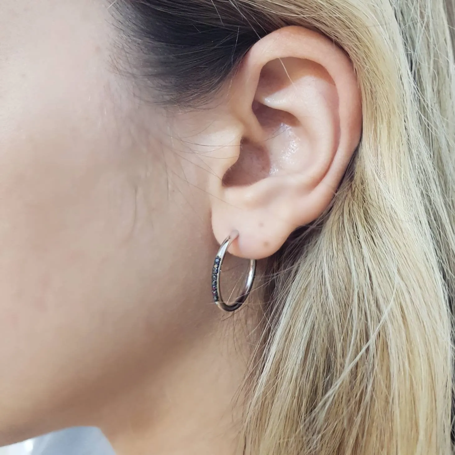 Black Diamond Gold Hoop Earrings
