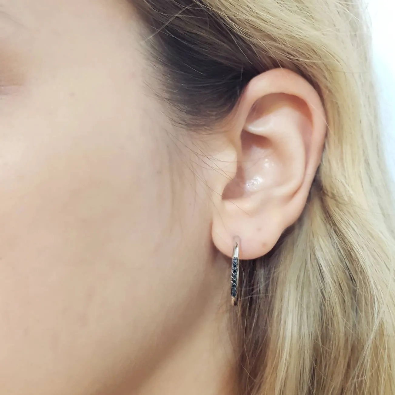 Black Diamond Gold Hoop Earrings