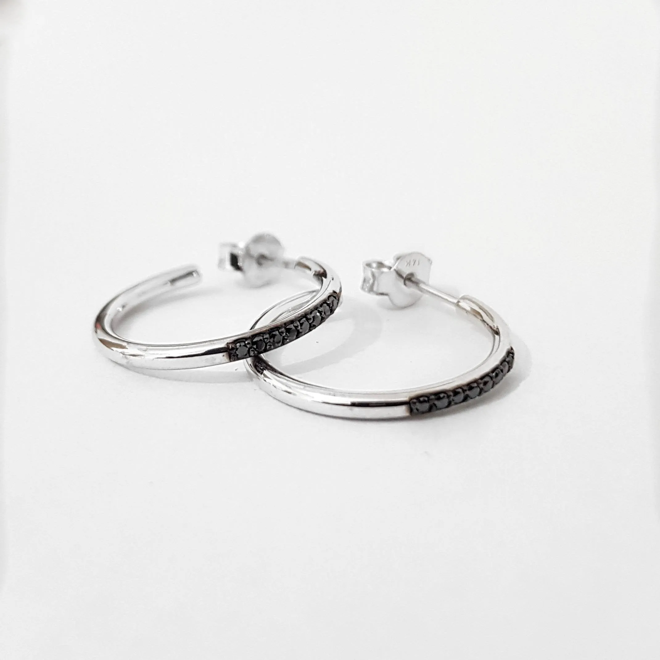 Black Diamond Gold Hoop Earrings