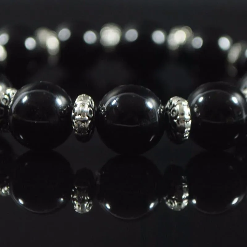 Black Oynx Genuine Agate Stone Stretch Bracelets