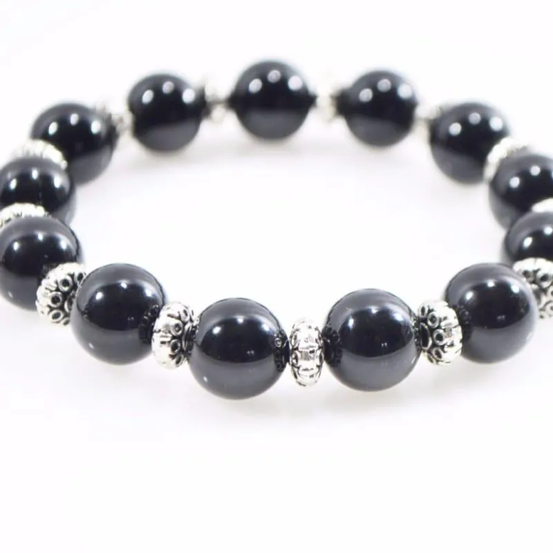 Black Oynx Genuine Agate Stone Stretch Bracelets