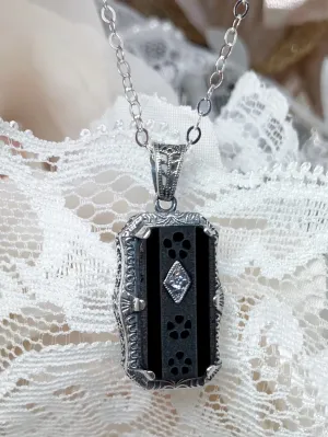 Black Pendant, Camphor Glass Necklace, Art Deco Jewelry #P232