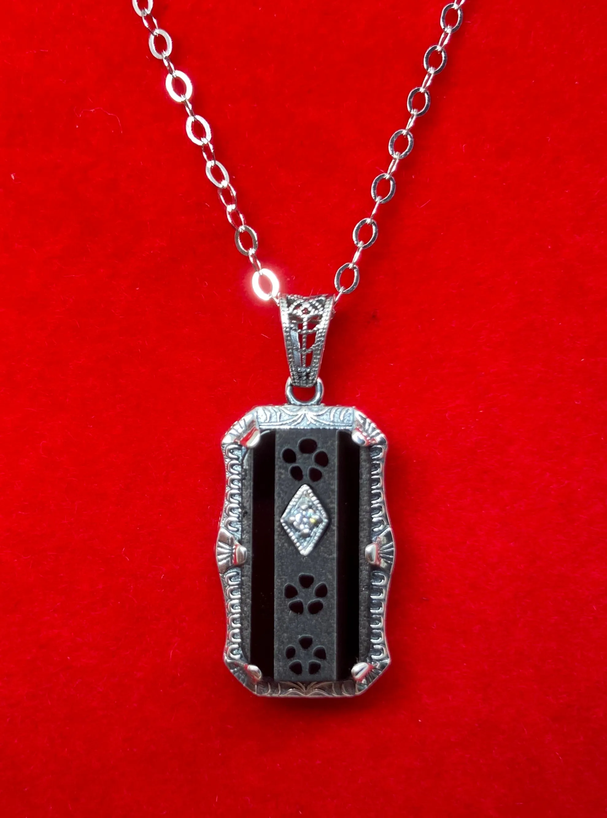 Black Pendant, Camphor Glass Necklace, Art Deco Jewelry #P232