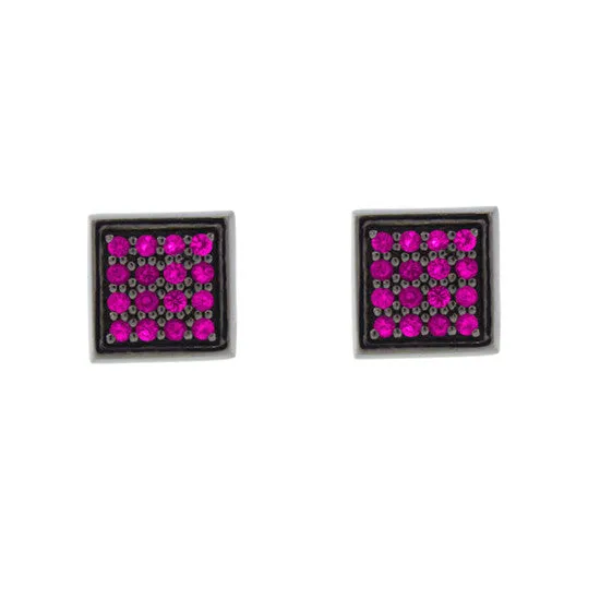 Blackened 18k White Gold Cuadrado Earrings Pink Sapphires