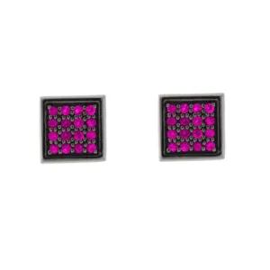 Blackened 18k White Gold Cuadrado Earrings Pink Sapphires