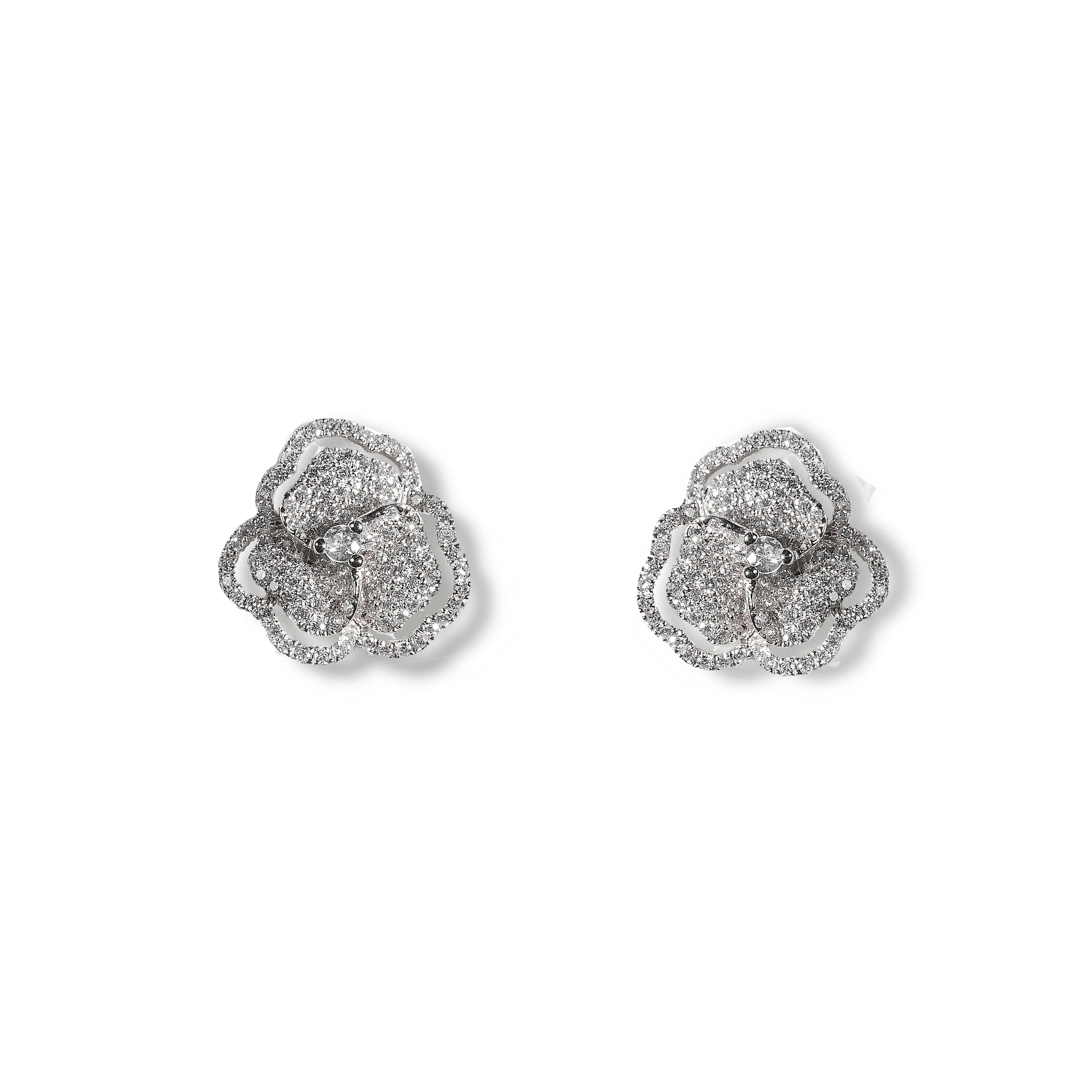 Bloom Mini Flower Halo White Diamond Earrings