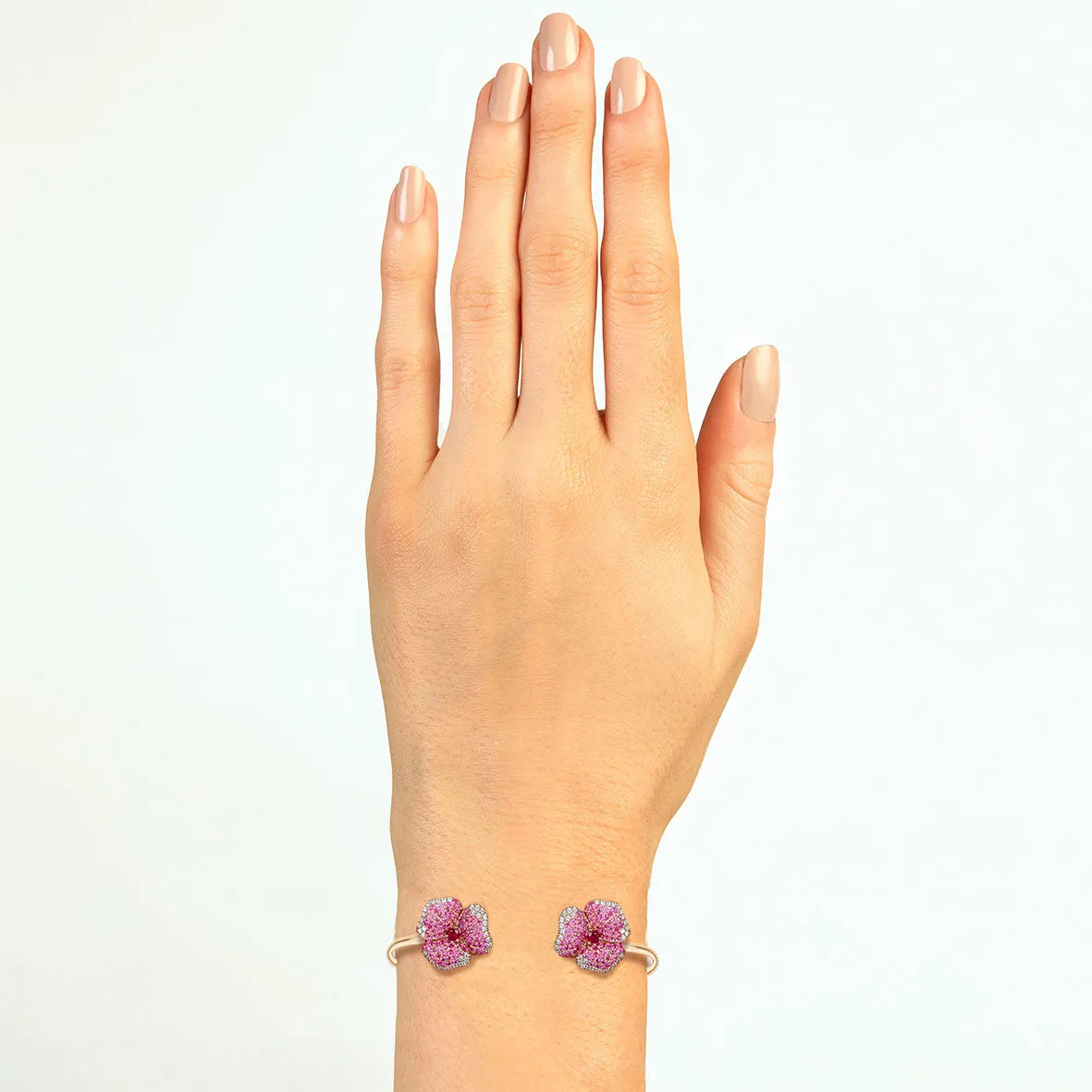 Bloom Small Flower Pink Sapphire Bangle in Rose Gold